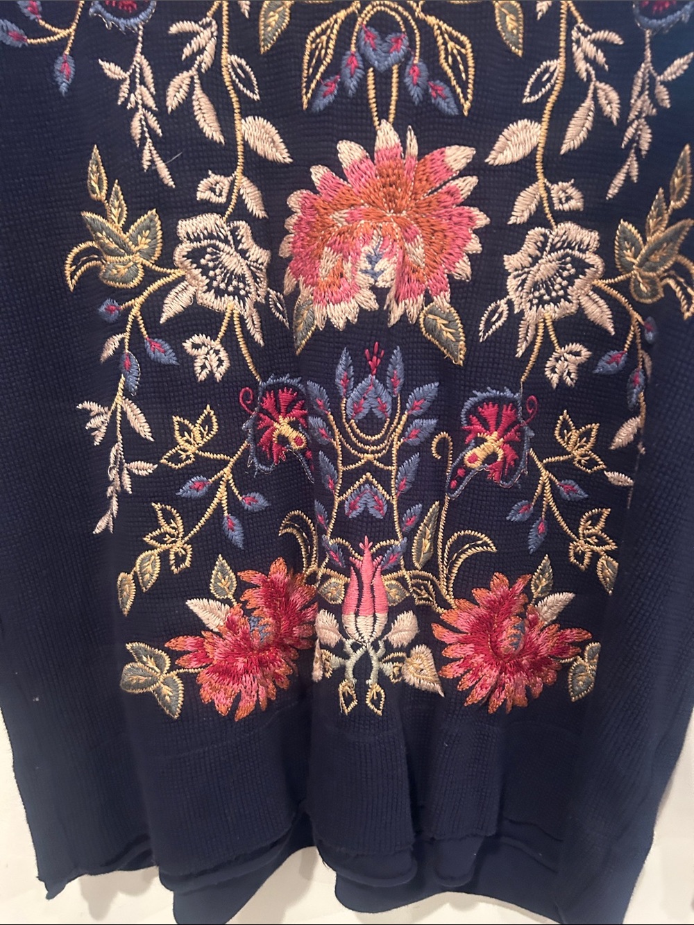 Johnny Was Loana Navy Floral Embroidered Long Sleeve Thermal Top - Picture 4 of 9